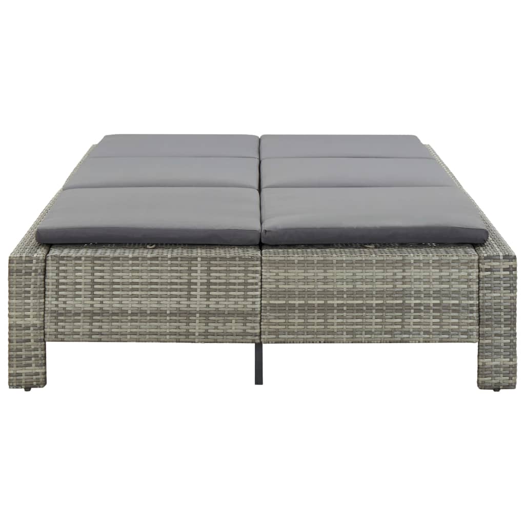 Ligbed met kussen 2-persoons poly rattan grijs