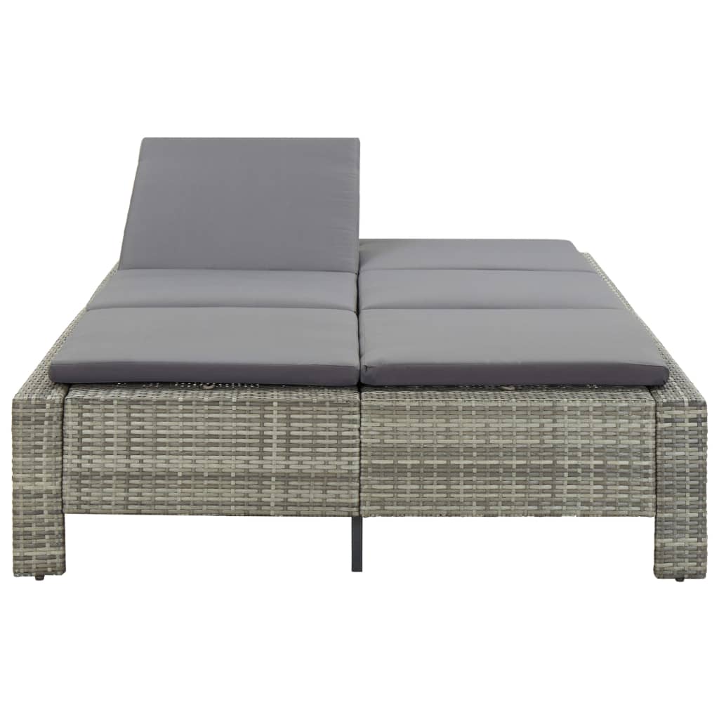 Ligbed met kussen 2-persoons poly rattan grijs