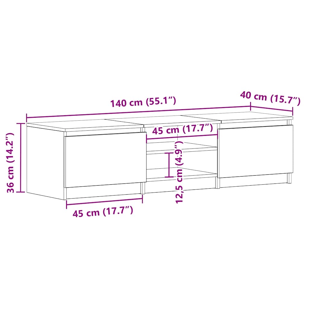 Tv-meubel 140x40x35,5 cm bewerkt hout hoogglans wit