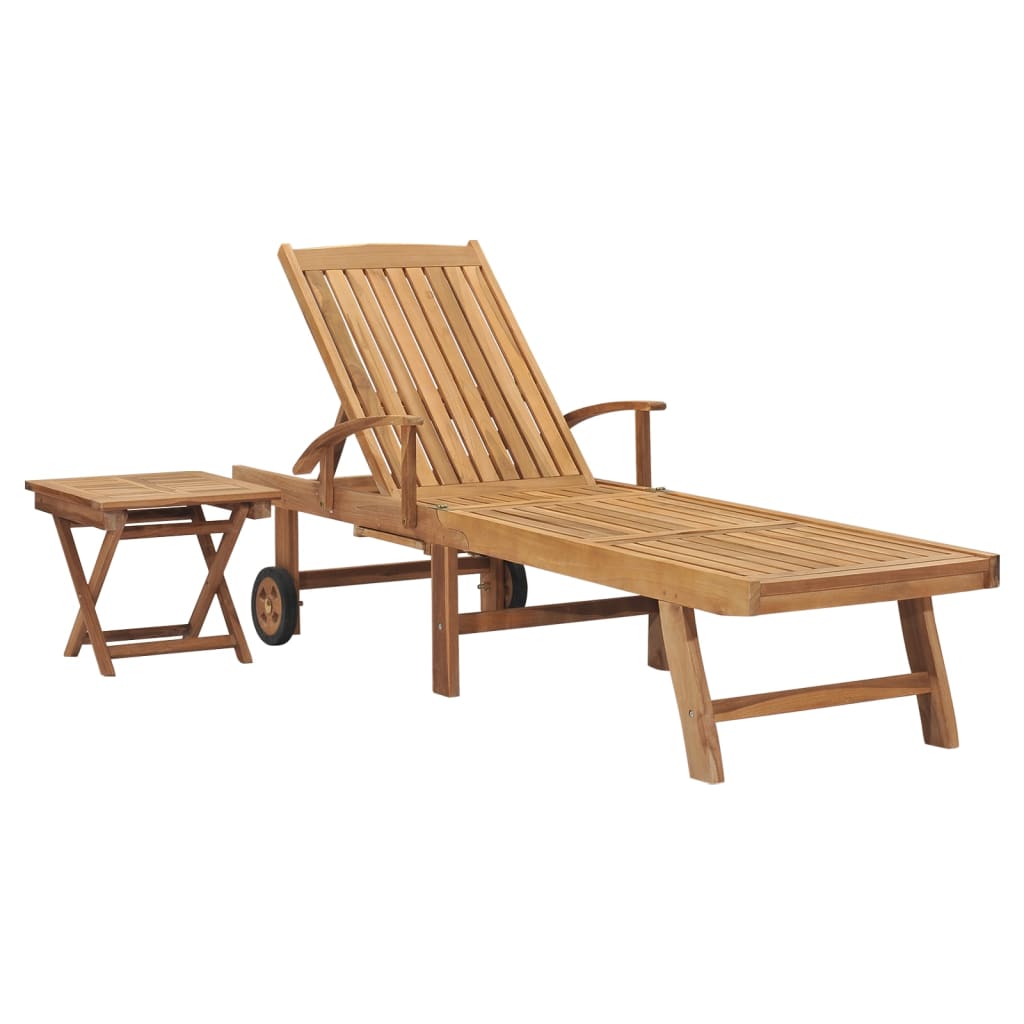 Ligbed met tafel massief teakhout