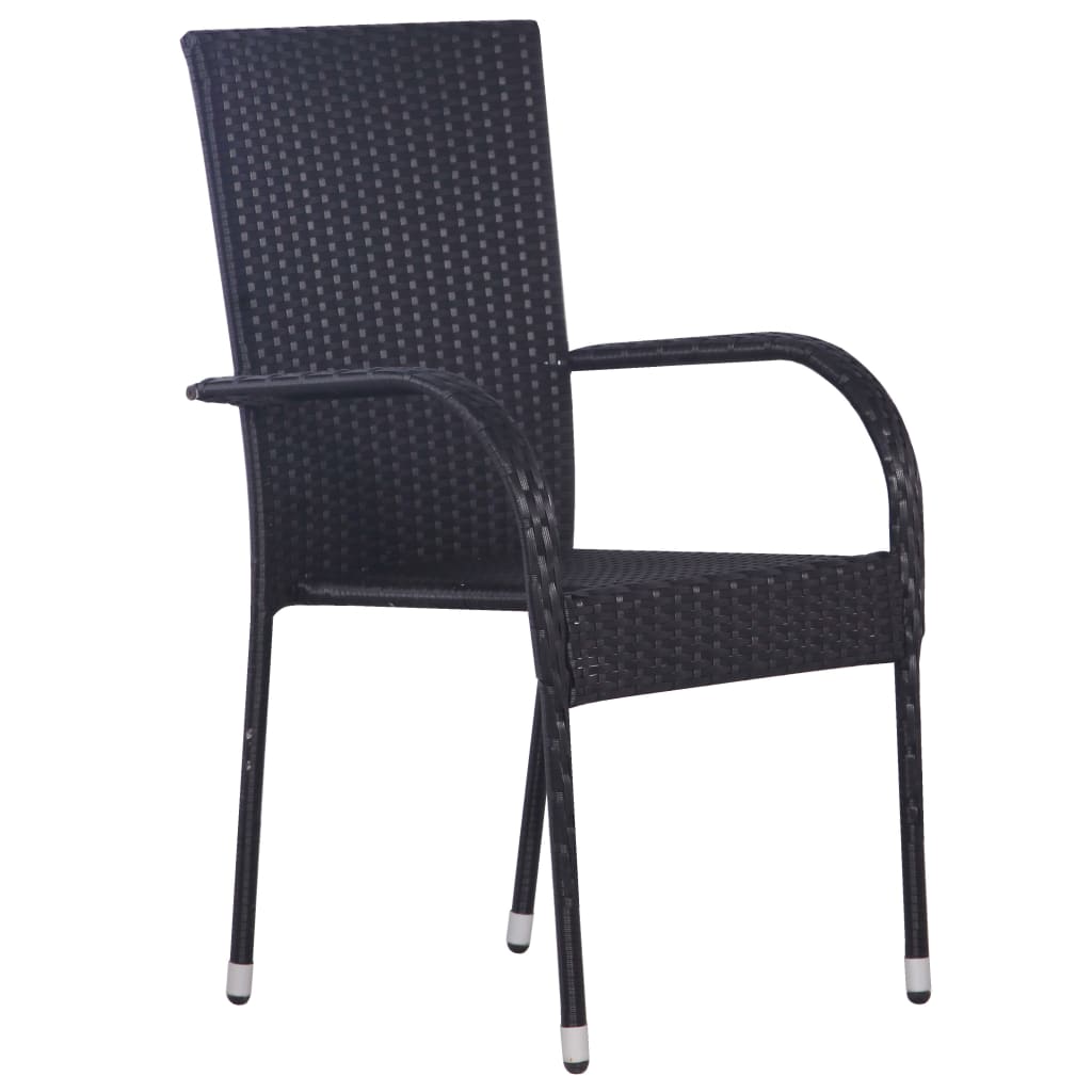 Tuinstoelen stapelbaar 6 st poly rattan zwart