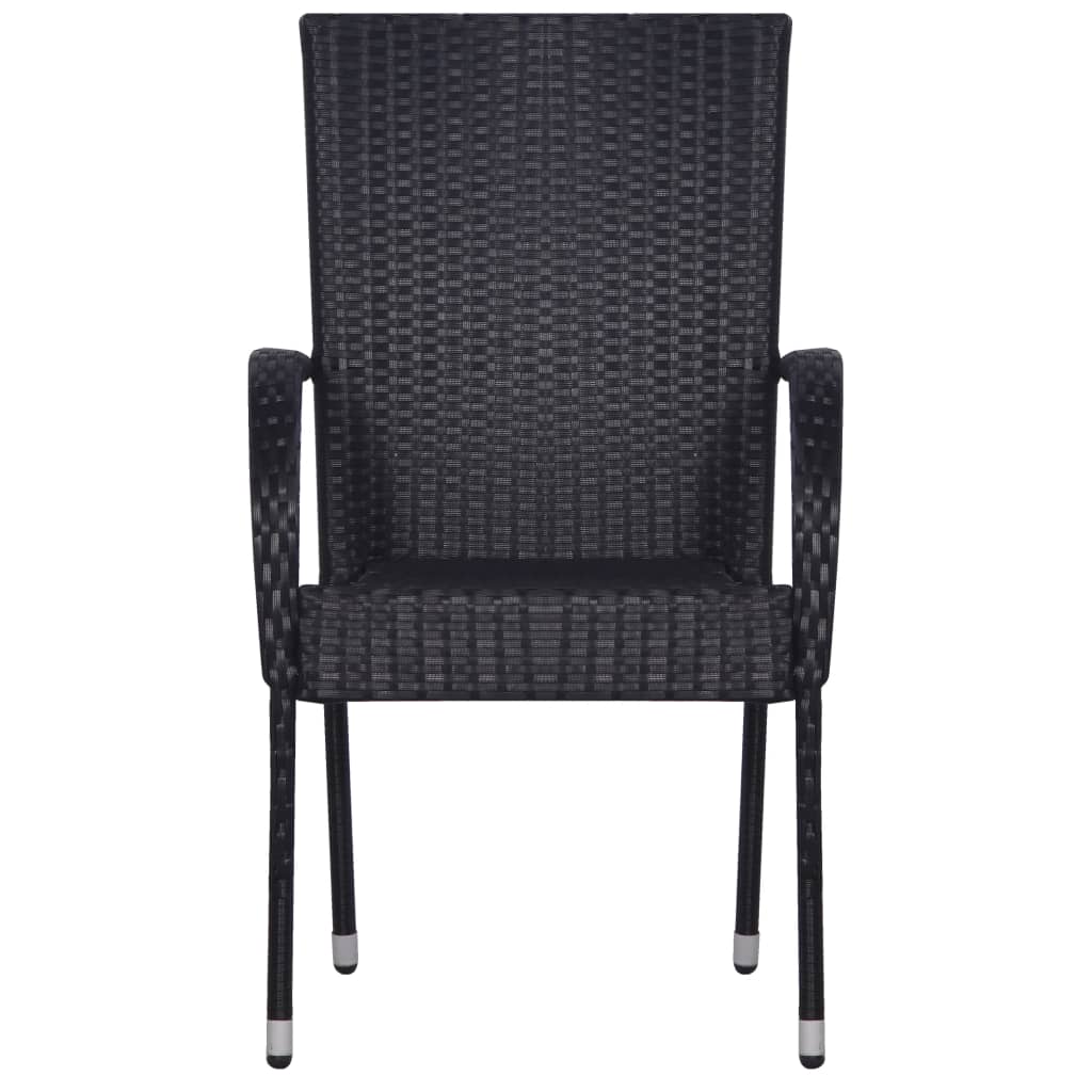 Tuinstoelen stapelbaar 6 st poly rattan zwart