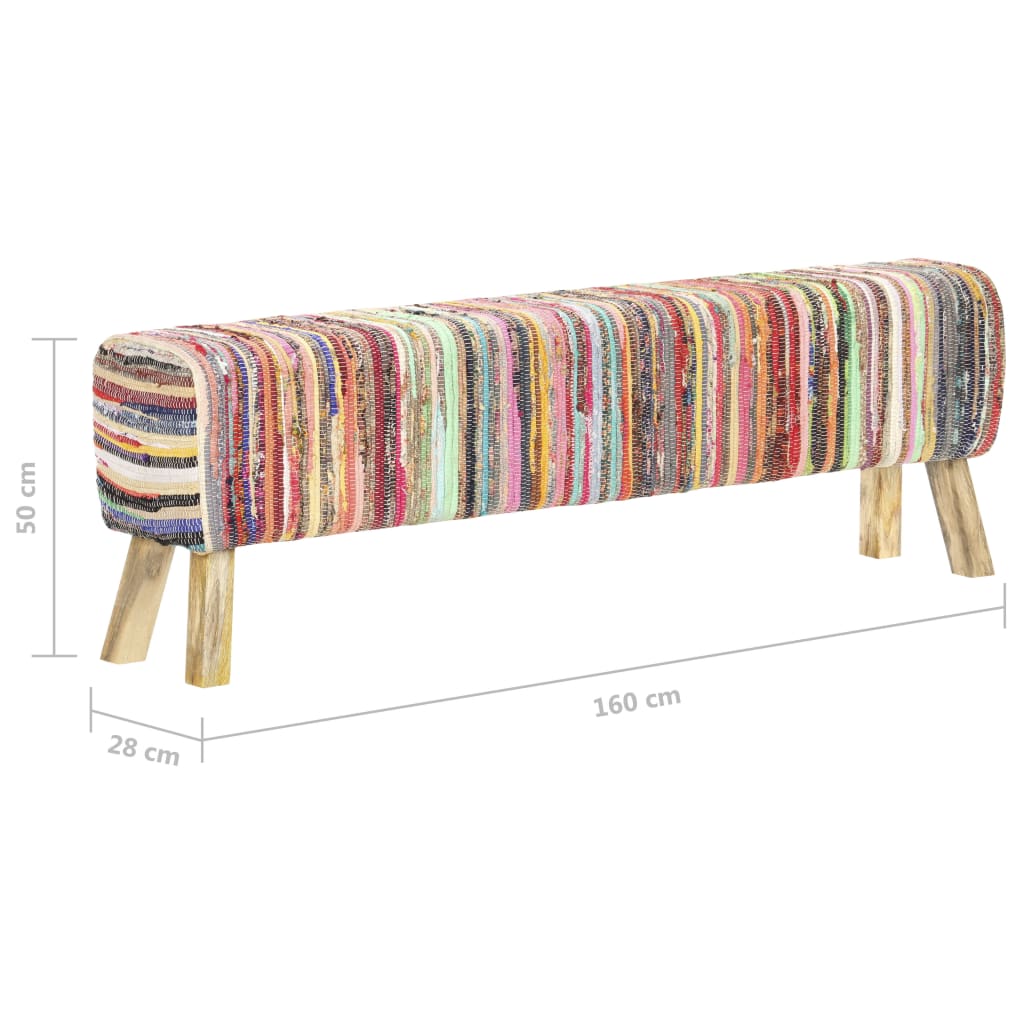 Bankje 160 cm chindi stof meerkleurig