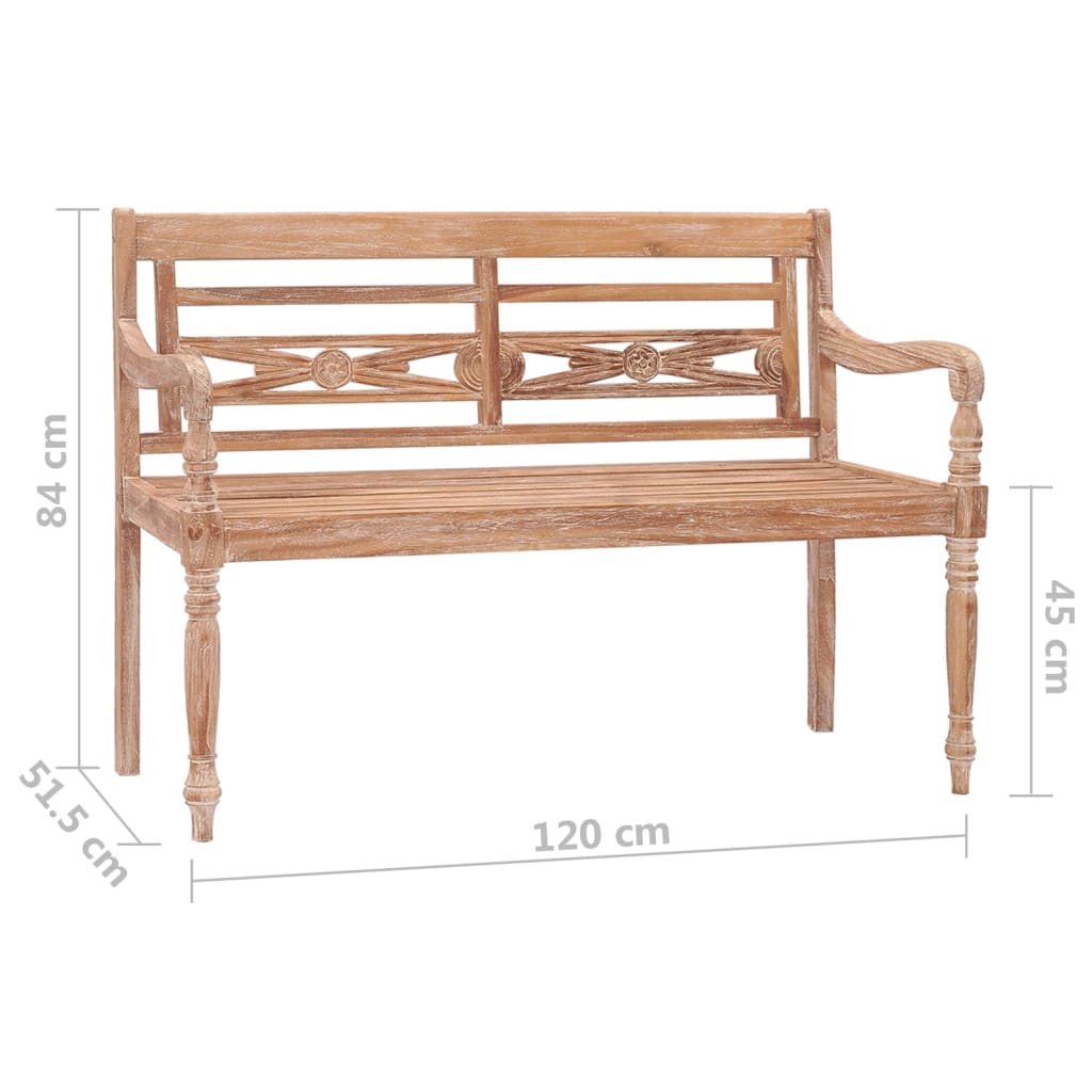 Bankje Batavia 120 cm massief teakhout met whitewash afwerking