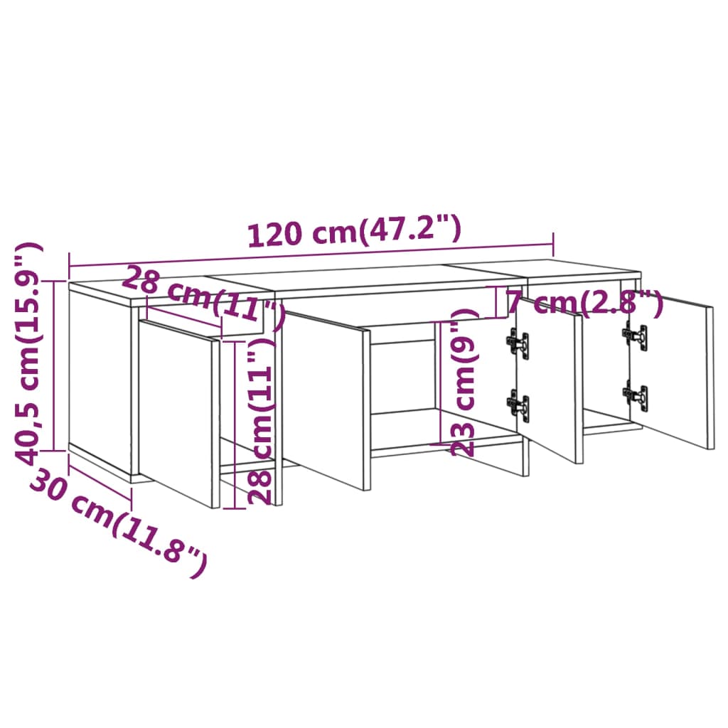 Tv-meubel 120x30x40,5 cm bewerkt hout grijs sonoma eikenkleurig