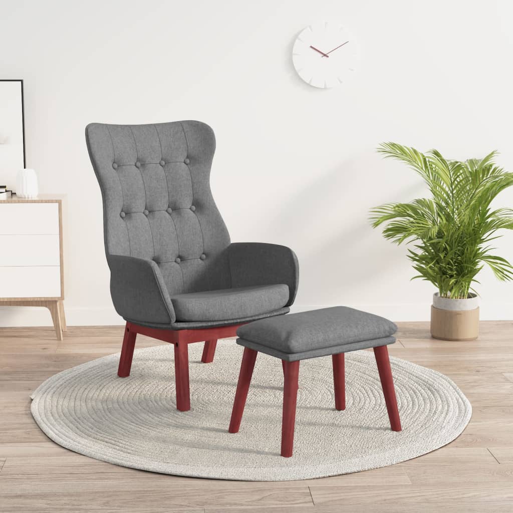 Relaxstoel met voetenbankje stof lichtgrijs
