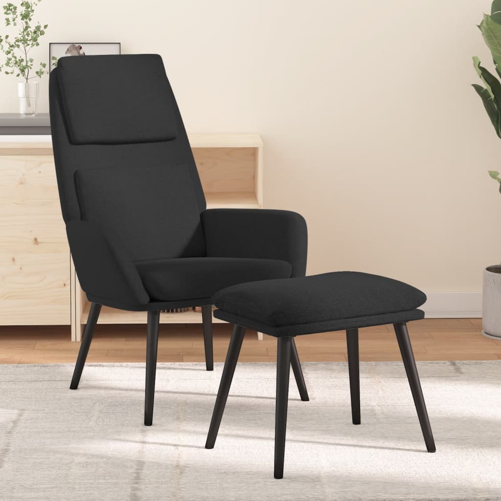 Relaxstoel met voetenbank stof zwart