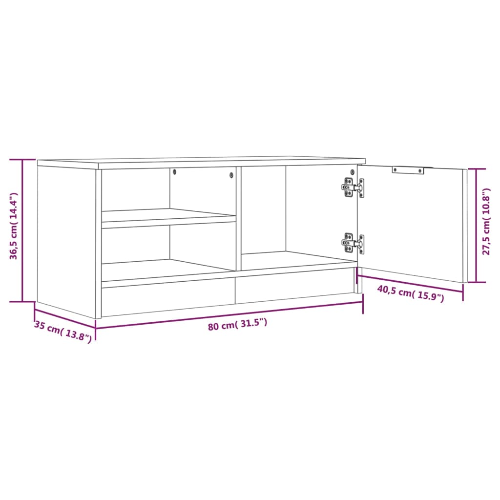 Tv-meubels 2 st 80x35x36,5 cm bewerkt hout hoogglans wit