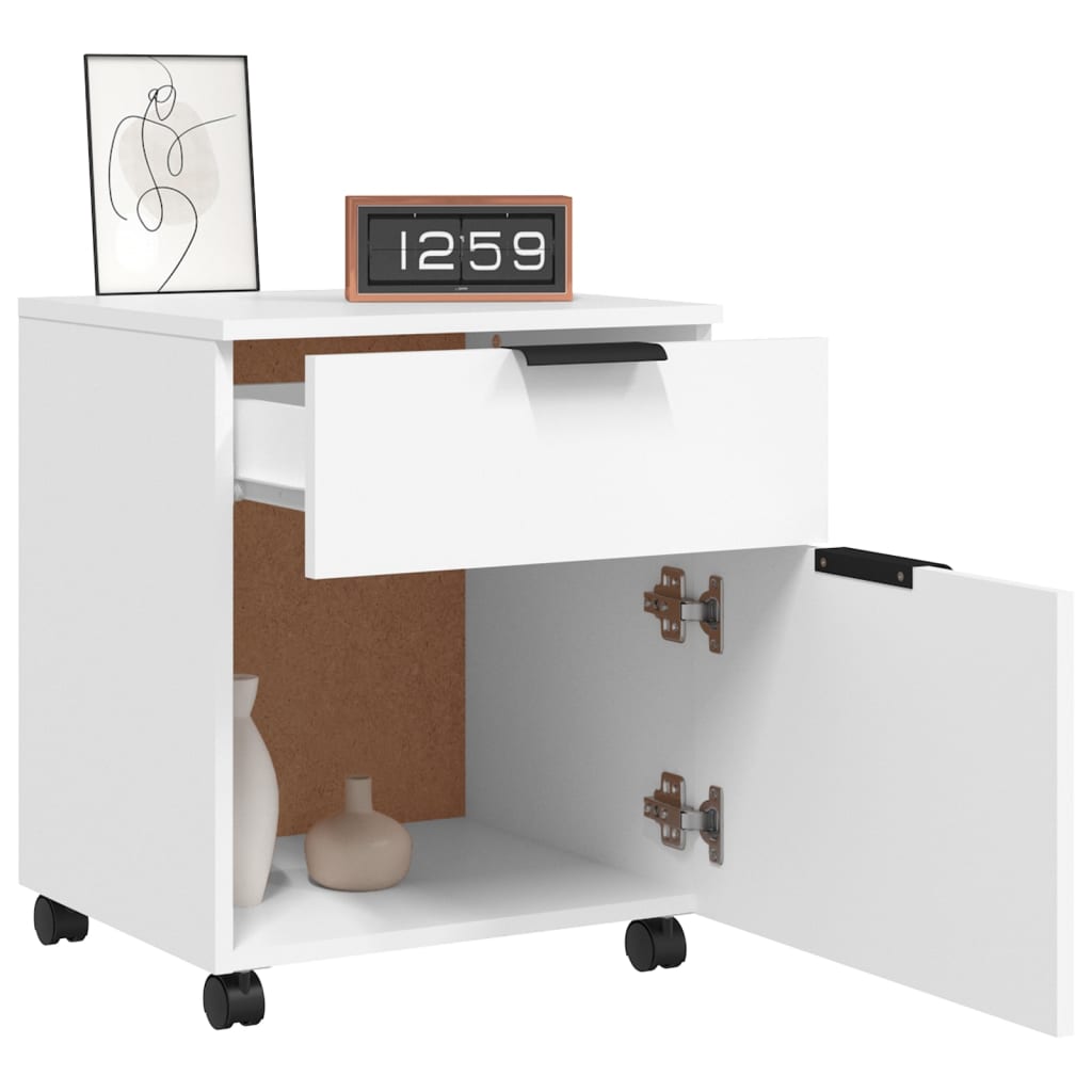 Dossierkast verrijdbaar 45x38x54 cm bewerkt hout wit