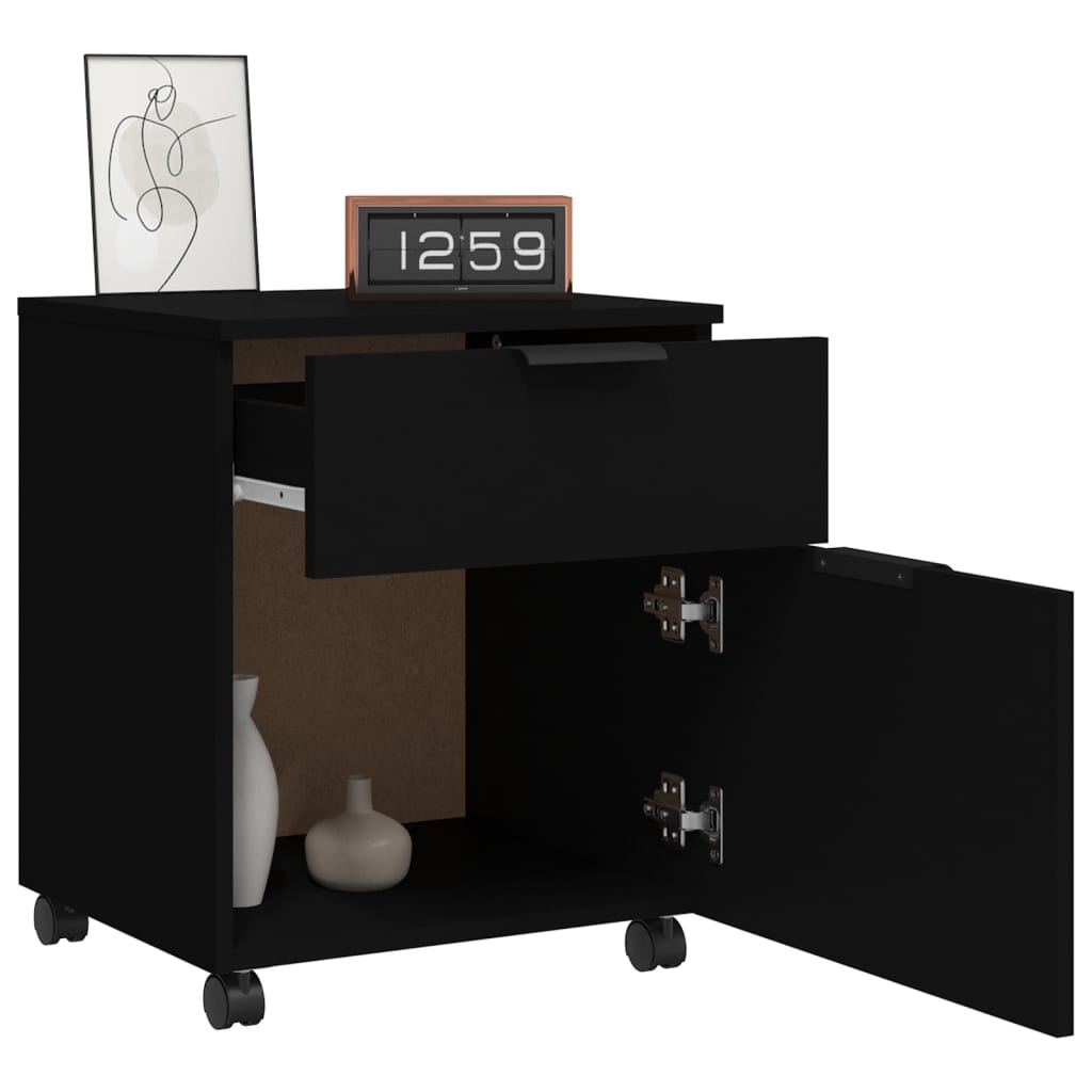 Dossierkast verrijdbaar 45x38x54 cm bewerkt hout zwart