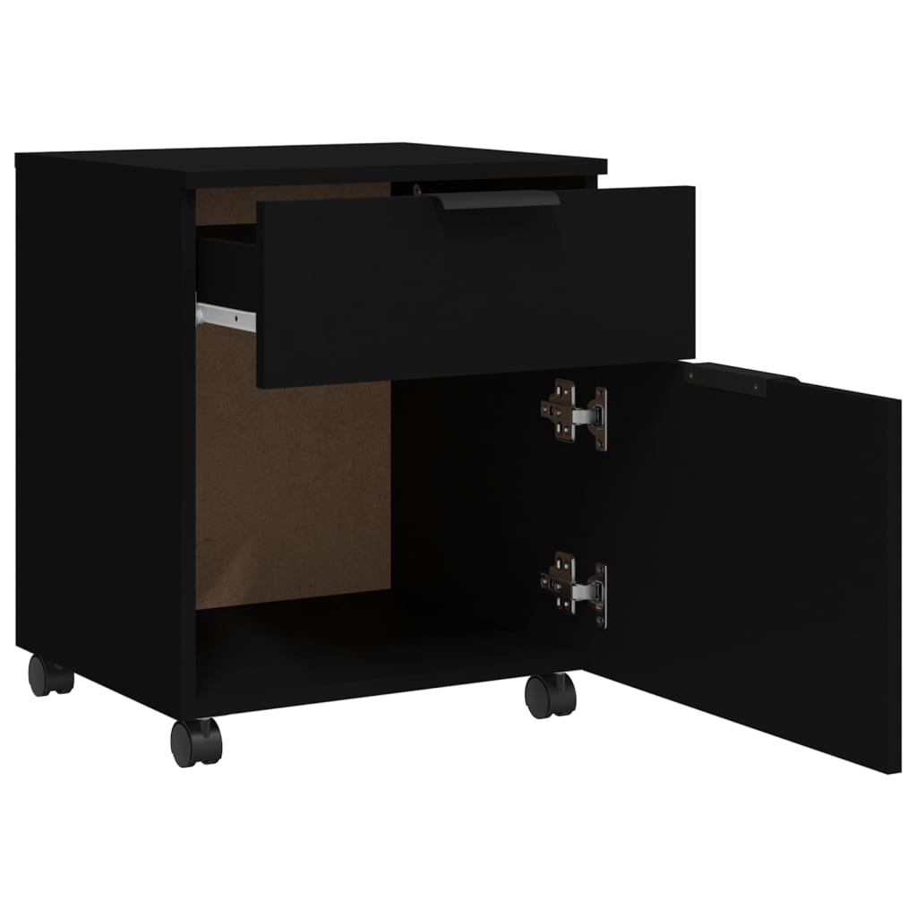 Dossierkast verrijdbaar 45x38x54 cm bewerkt hout zwart