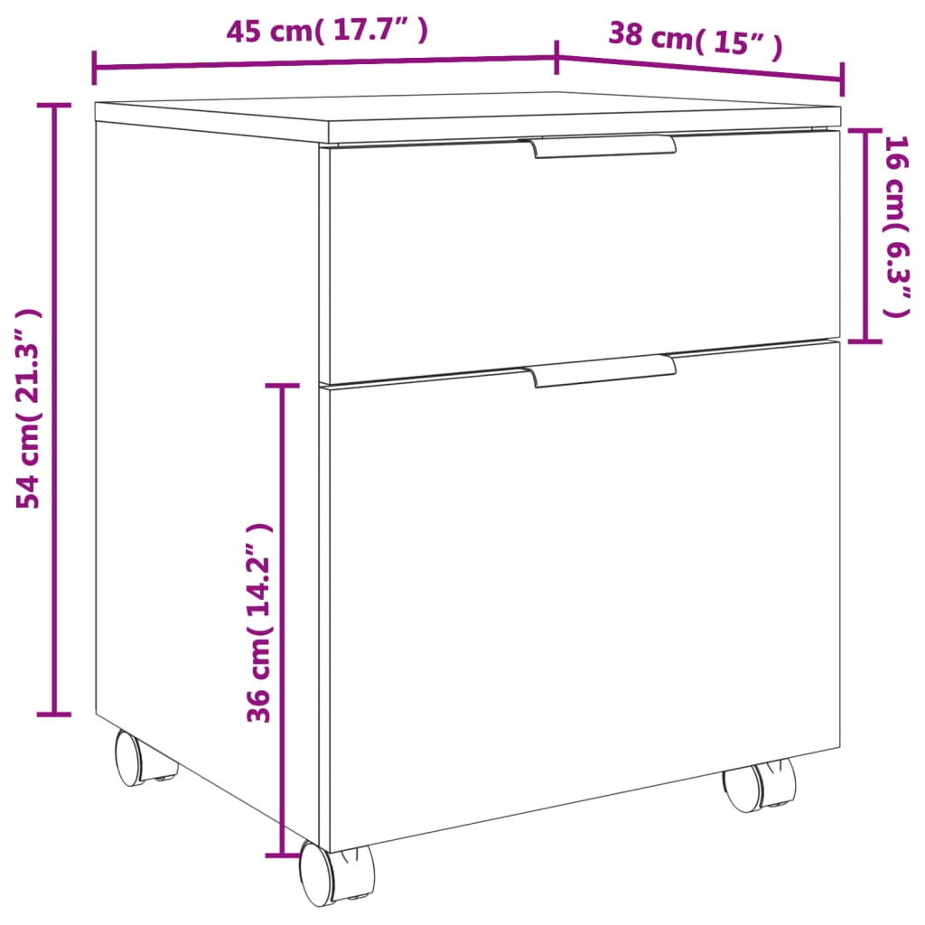 Dossierkast verrijdbaar 45x38x54 cm bewerkt hout zwart