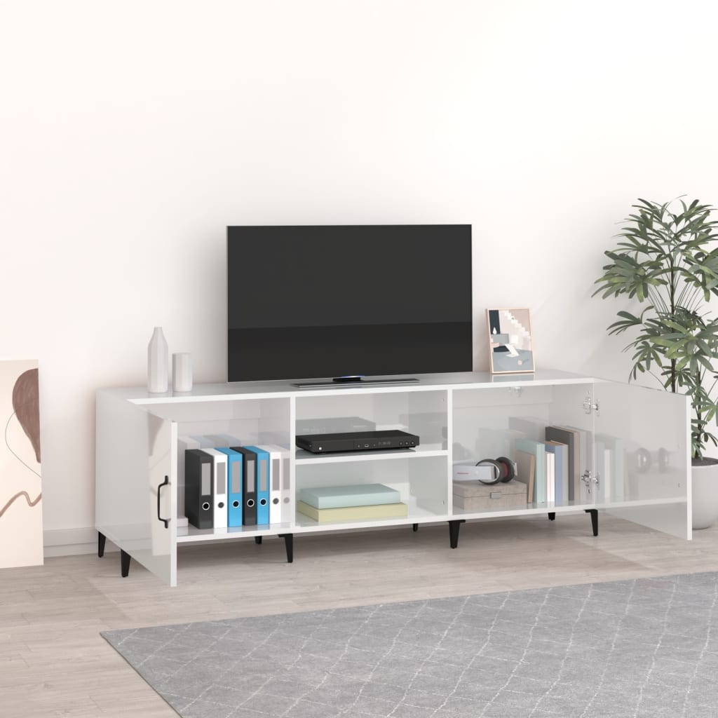 Tv-meubel 150x30x50 cm bewerkt hout hoogglans wit