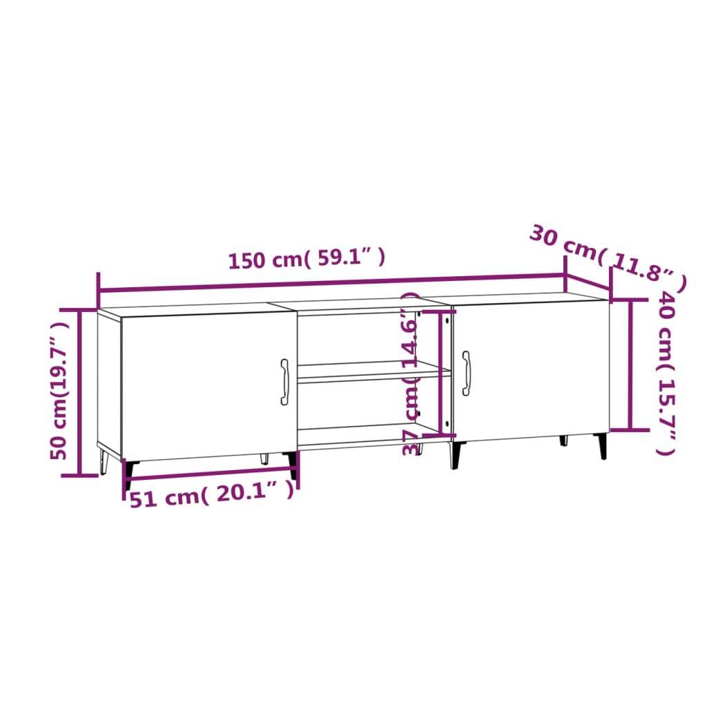 Tv-meubel 150x30x50 cm bewerkt hout hoogglans wit