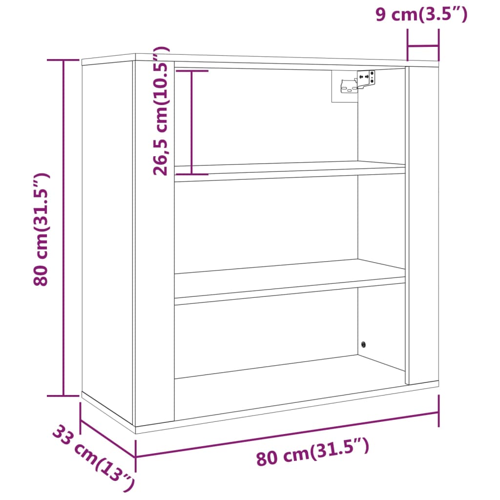 Wandkast 80x33x80 cm bewerkt hout wit