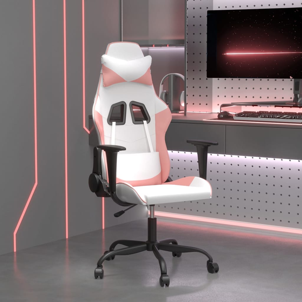 Gamestoel kunstleer wit en roze