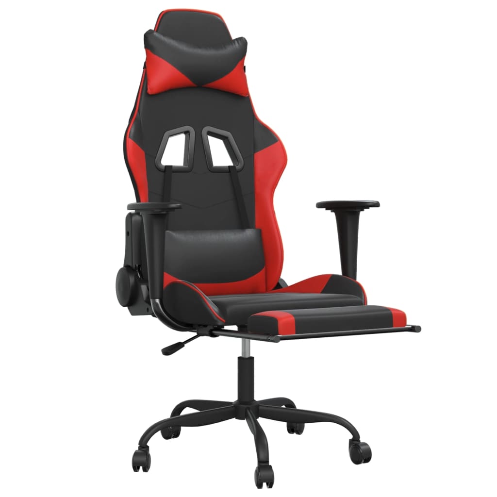Gamestoel met voetensteun kunstleer zwart en rood