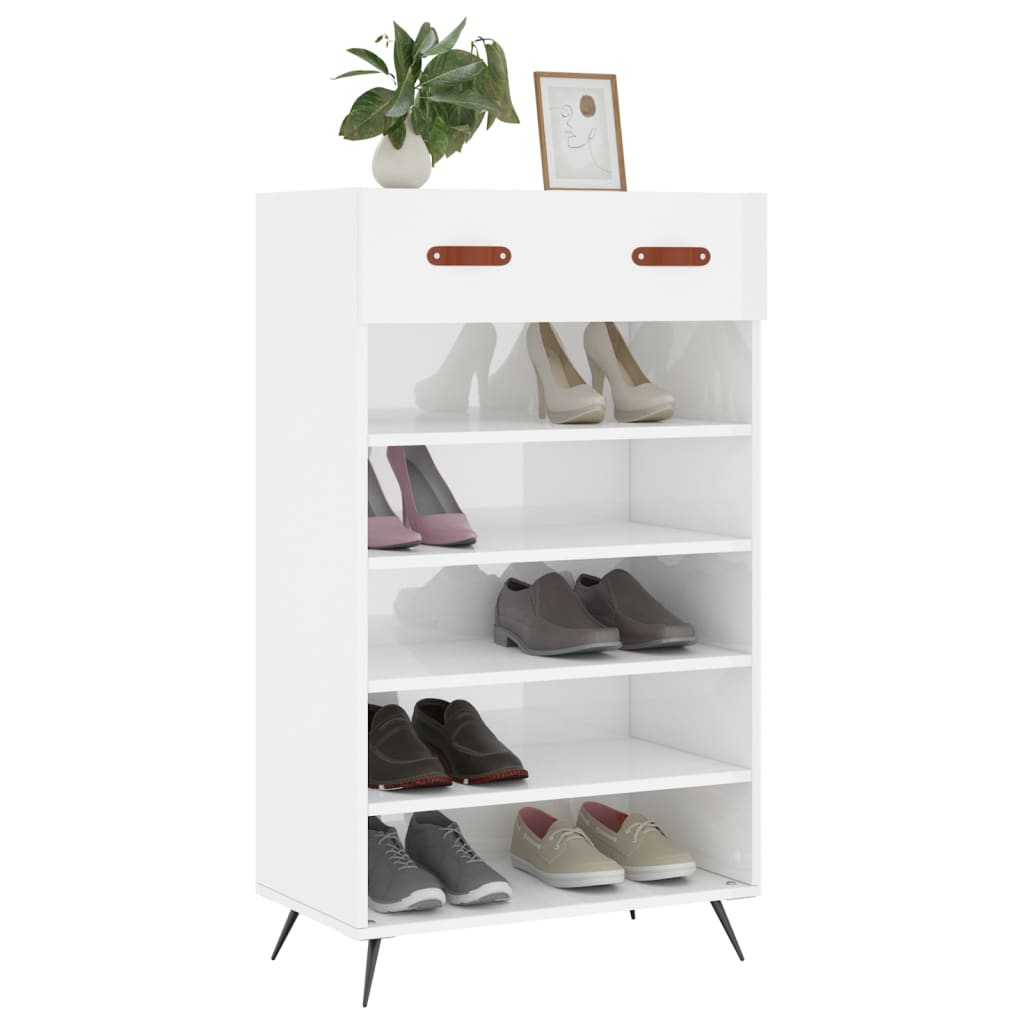 Schoenenkast 60x35x105 cm bewerkt hout hoogglans wit