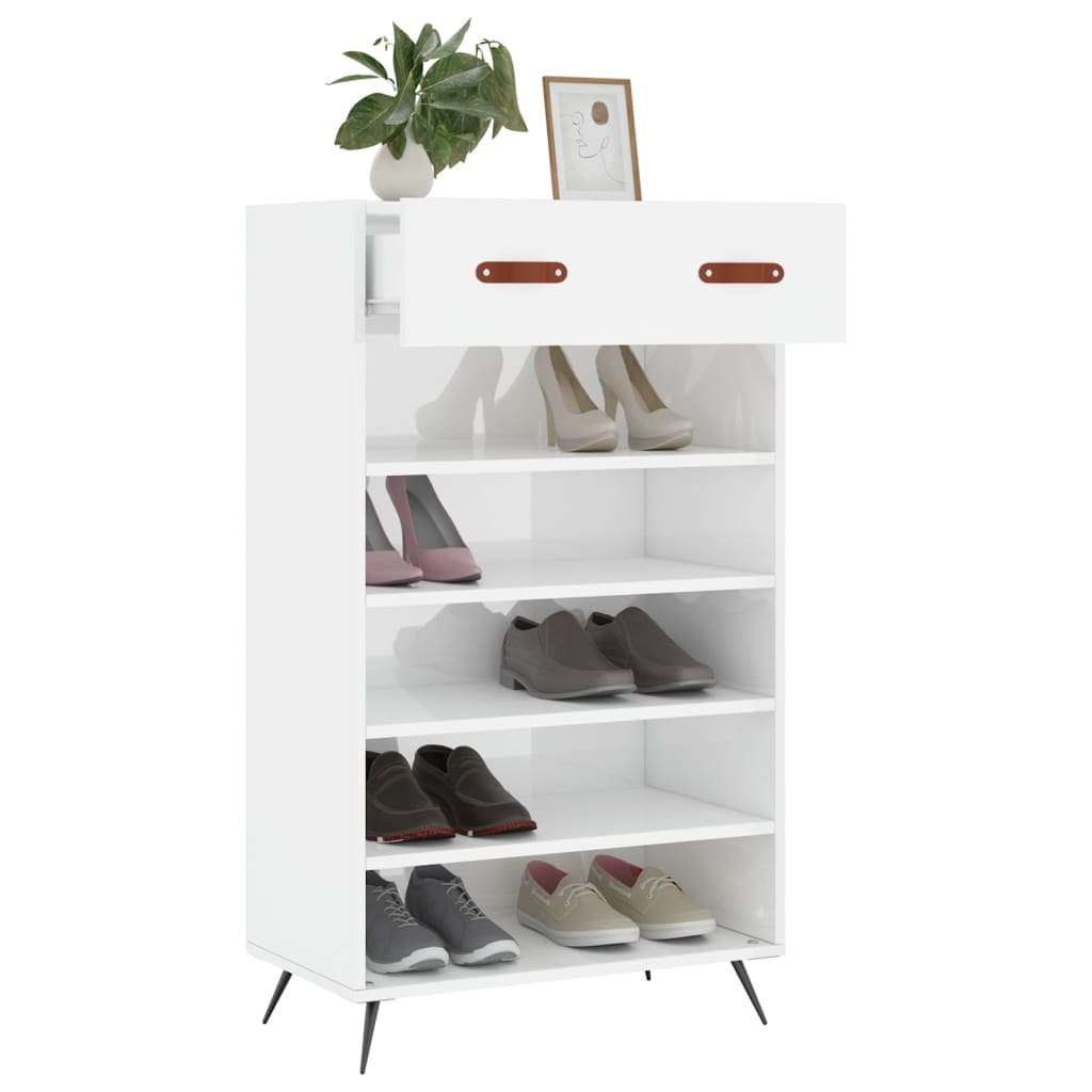 Schoenenkast 60x35x105 cm bewerkt hout hoogglans wit