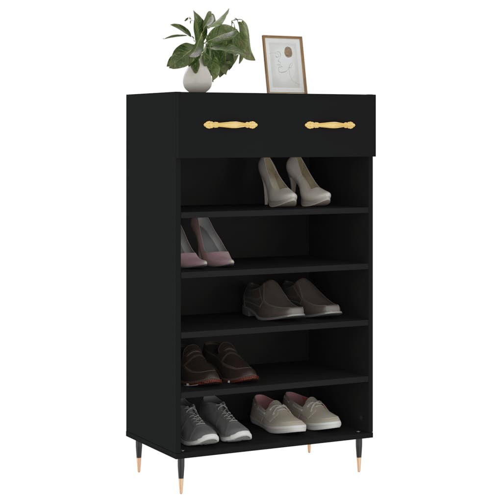 Schoenenkast 60x35x105 cm bewerkt hout zwart