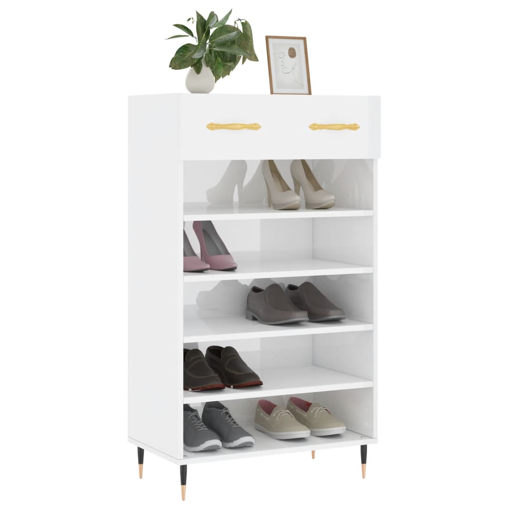 Schoenenkast 60x35x105 cm bewerkt hout hoogglans wit