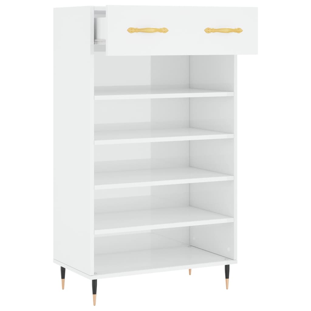 Schoenenkast 60x35x105 cm bewerkt hout hoogglans wit