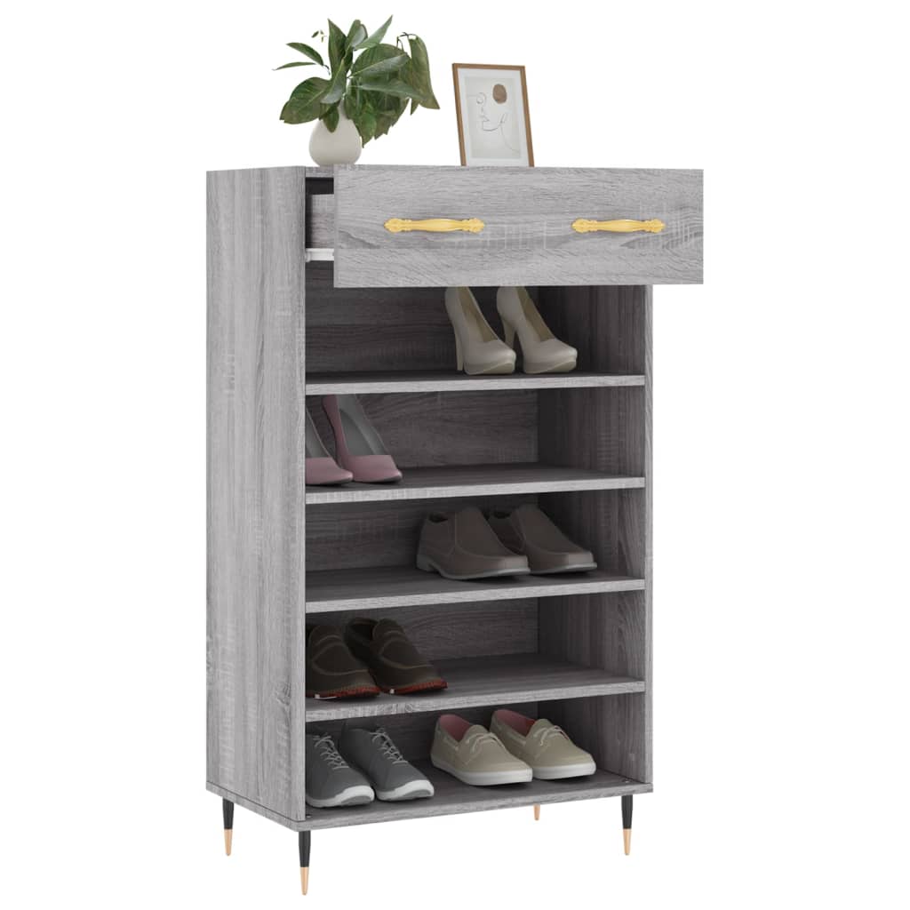 Schoenenkast 60x35x105 cm bewerkt hout grijs sonoma eikenkleur