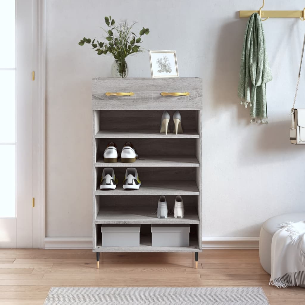 Schoenenkast 60x35x105 cm bewerkt hout grijs sonoma eikenkleur