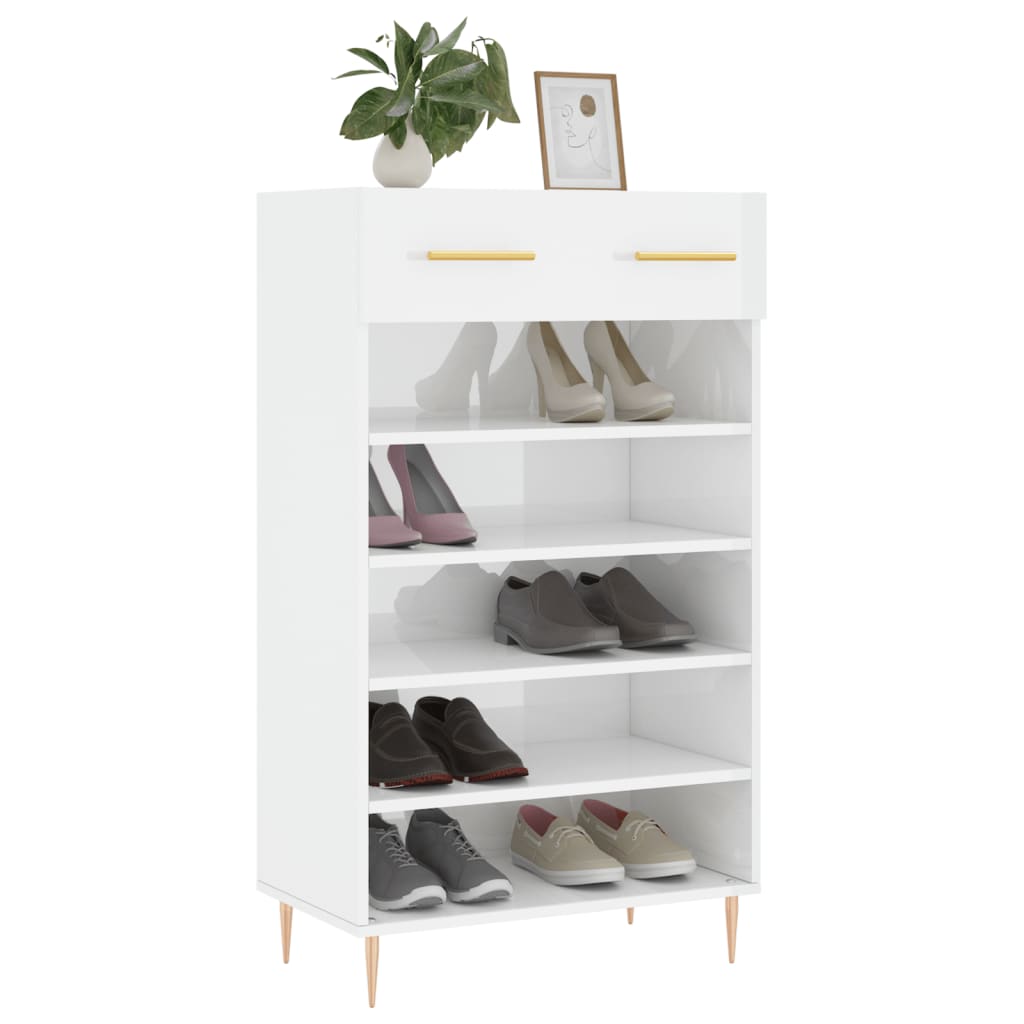 Schoenenkast 60x35x105 cm bewerkt hout hoogglans wit