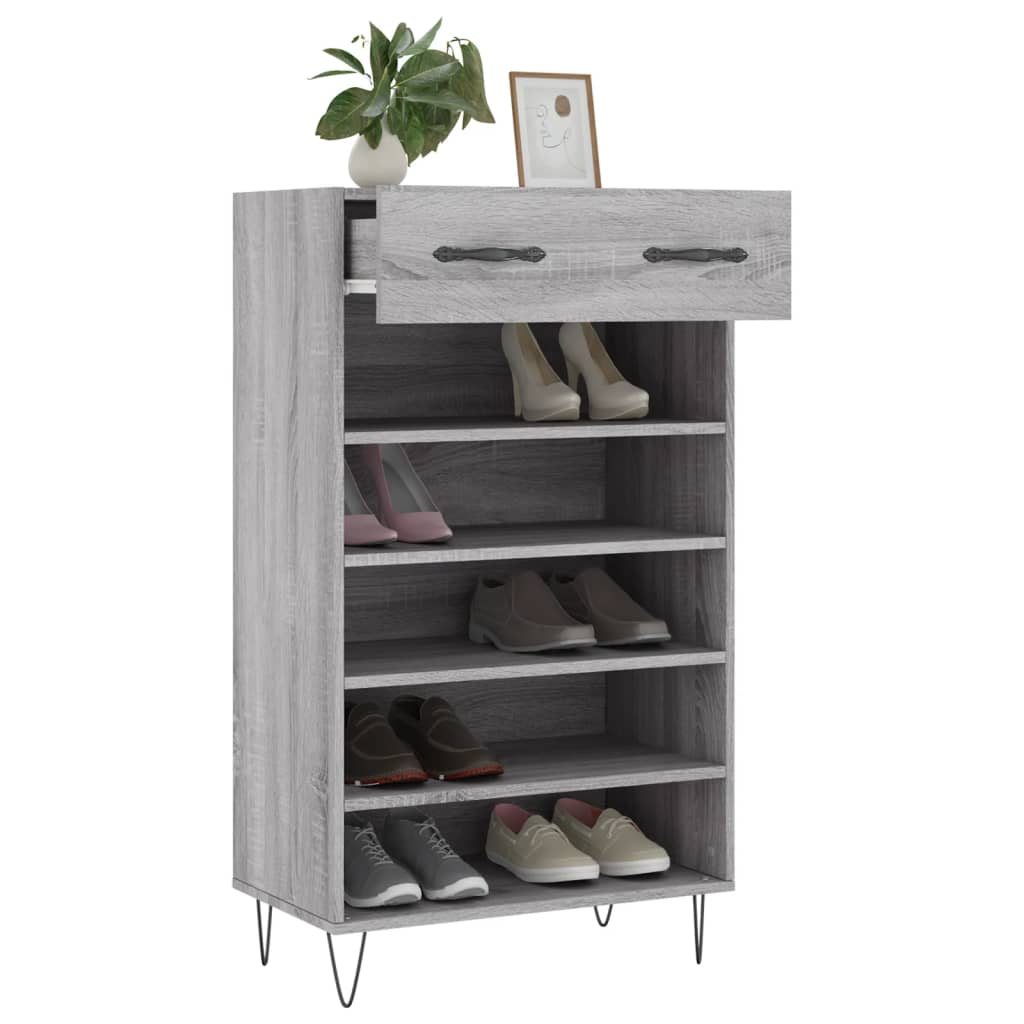 Schoenenkast 60x35x105 cm bewerkt hout grijs sonoma eikenkleur