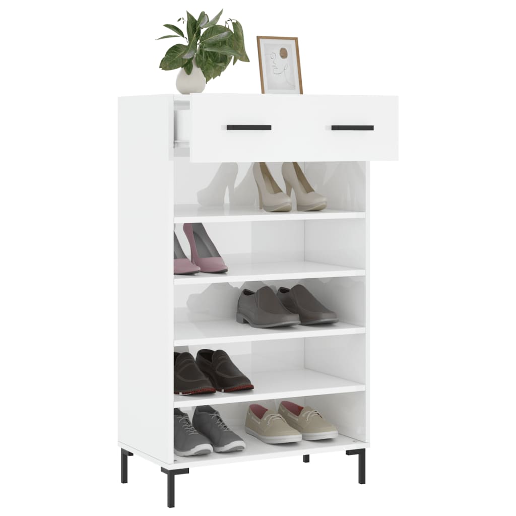 Schoenenkast 60x35x105 cm bewerkt hout hoogglans wit