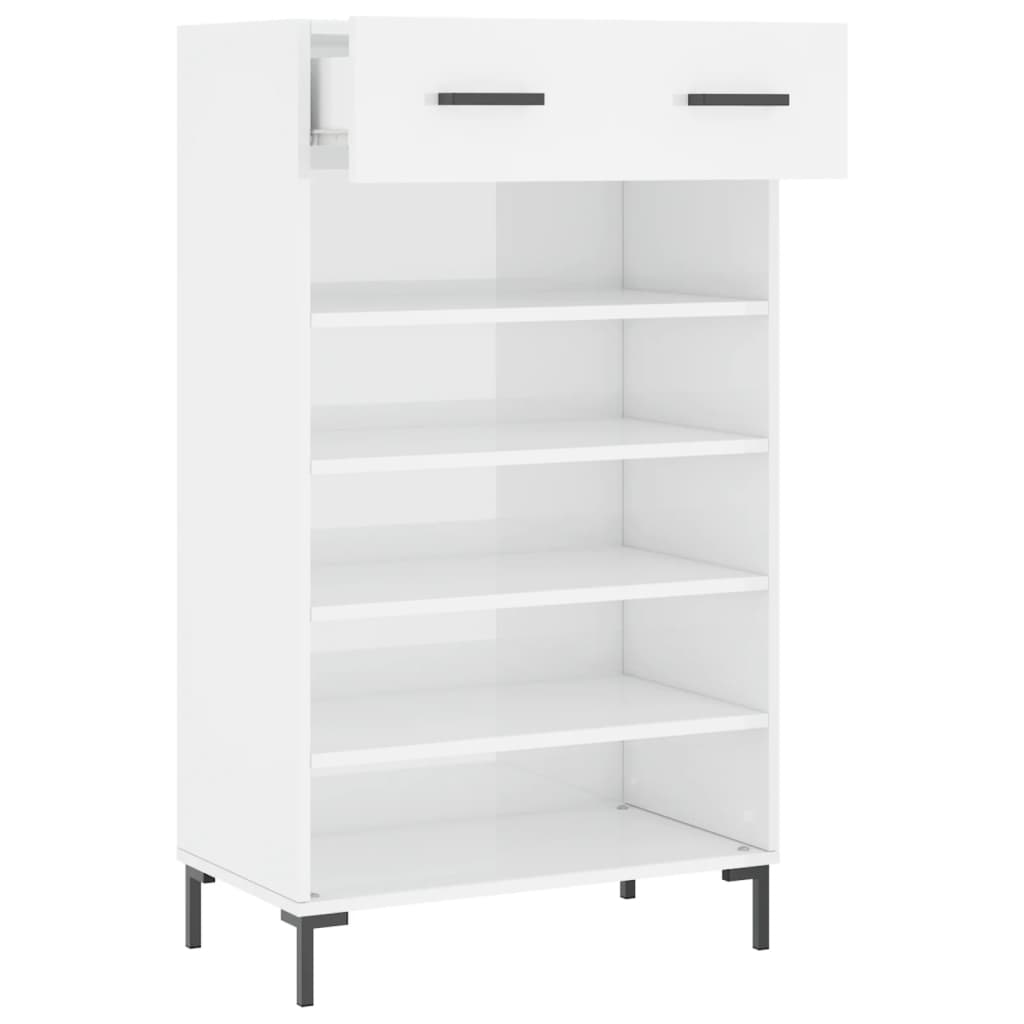 Schoenenkast 60x35x105 cm bewerkt hout hoogglans wit