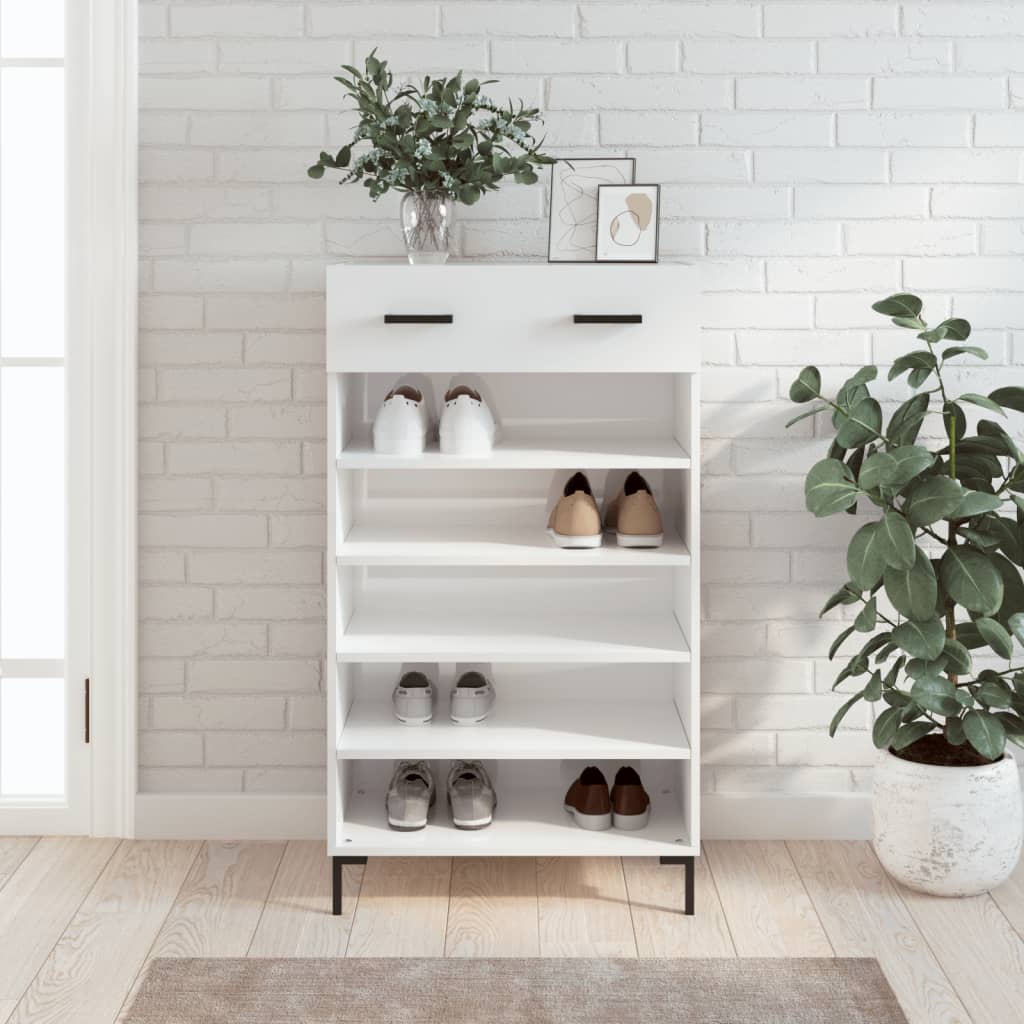 Schoenenkast 60x35x105 cm bewerkt hout hoogglans wit