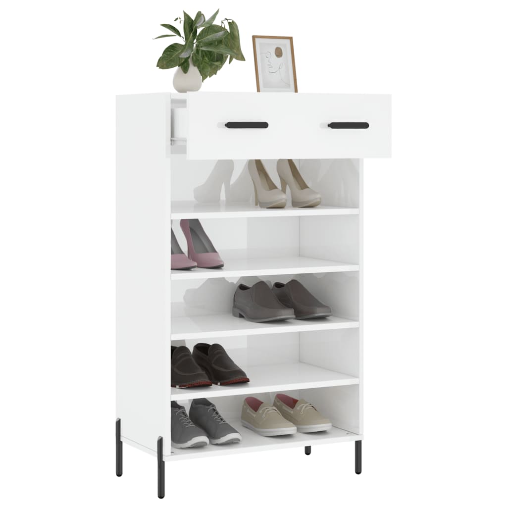 Schoenenkast 60x35x105 cm bewerkt hout hoogglans wit
