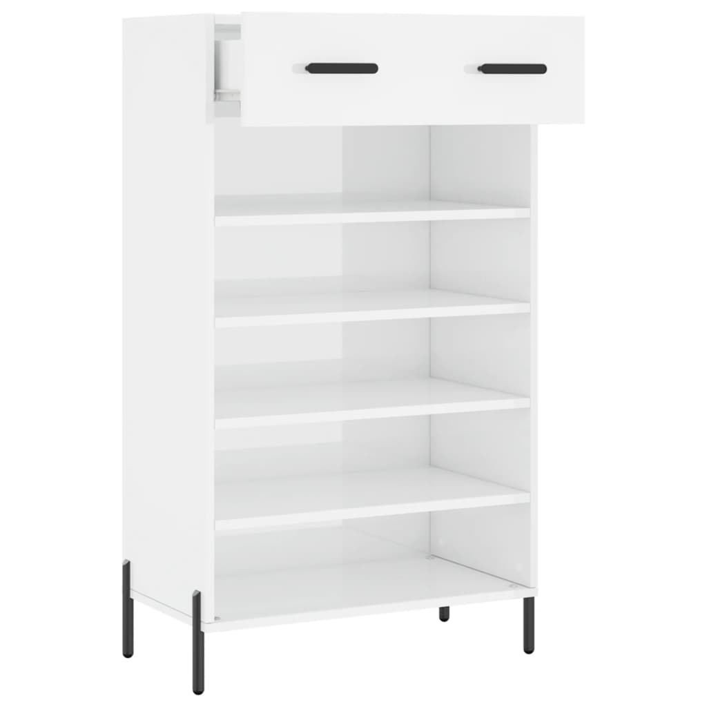 Schoenenkast 60x35x105 cm bewerkt hout hoogglans wit