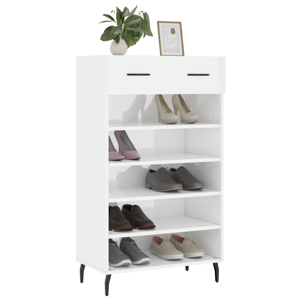 Schoenenkast 60x35x105 cm bewerkt hout hoogglans wit
