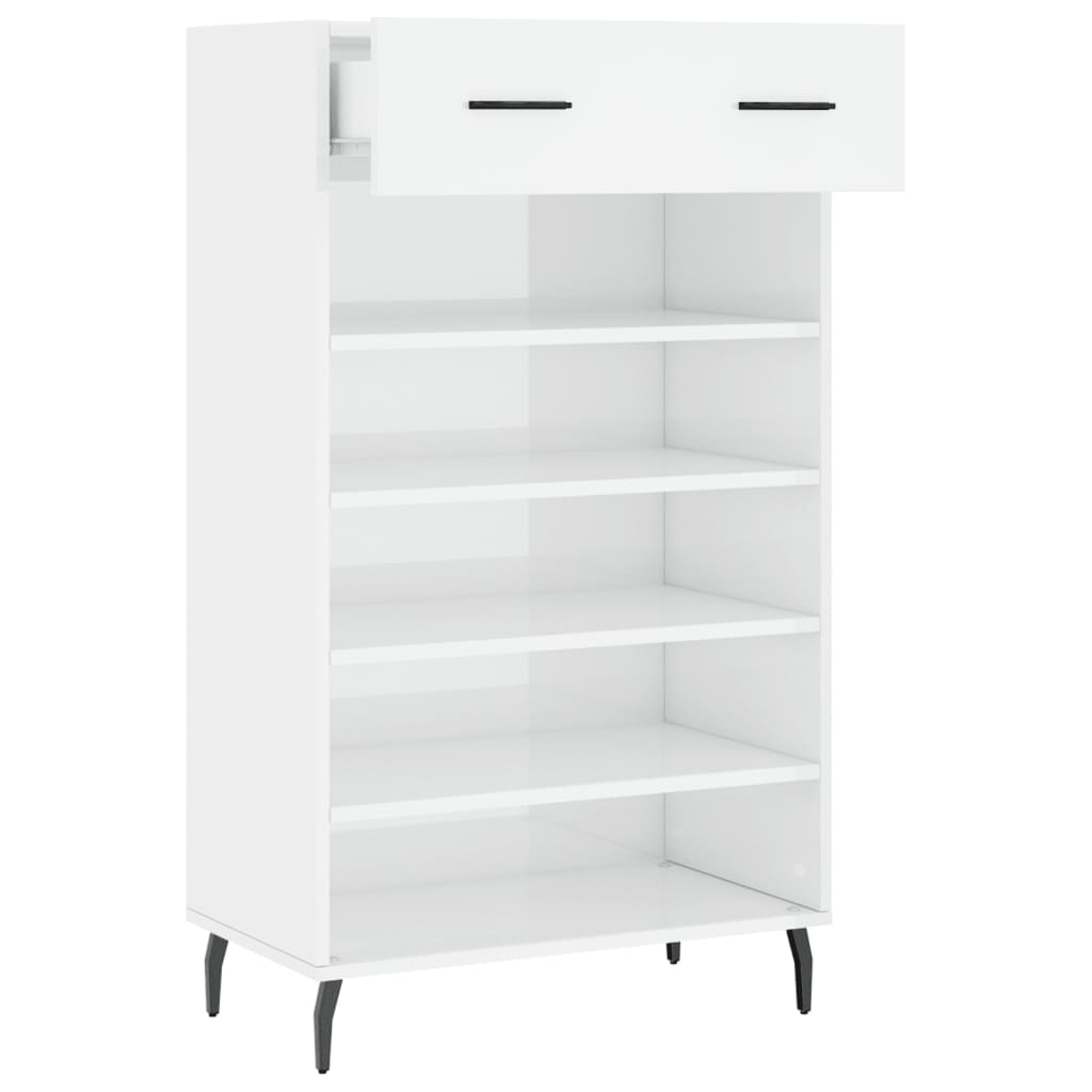 Schoenenkast 60x35x105 cm bewerkt hout hoogglans wit