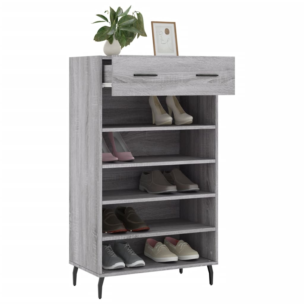 Schoenenkast 60x35x105 cm bewerkt hout grijs sonoma eikenkleur