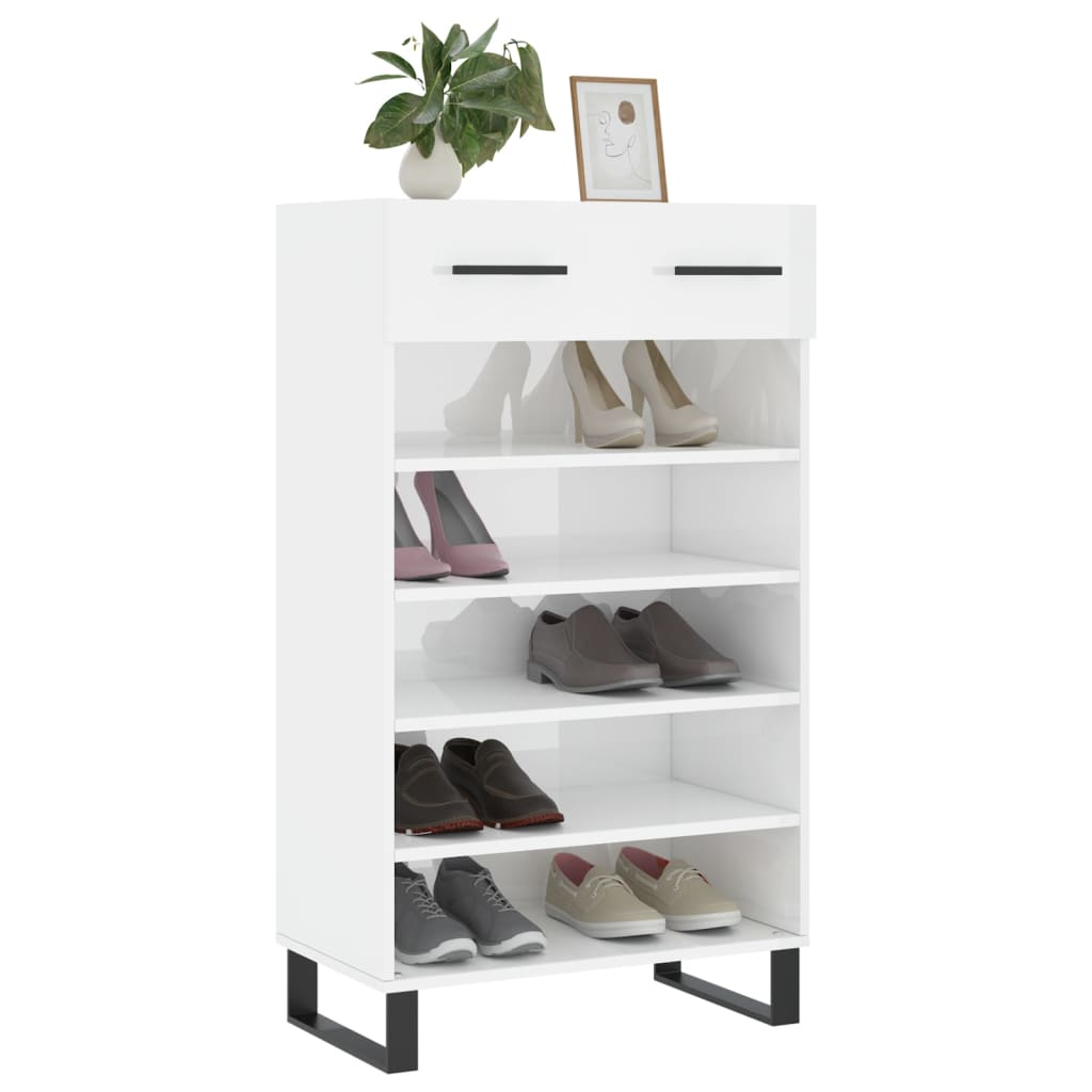 Schoenenkast 60x35x105 cm bewerkt hout hoogglans wit