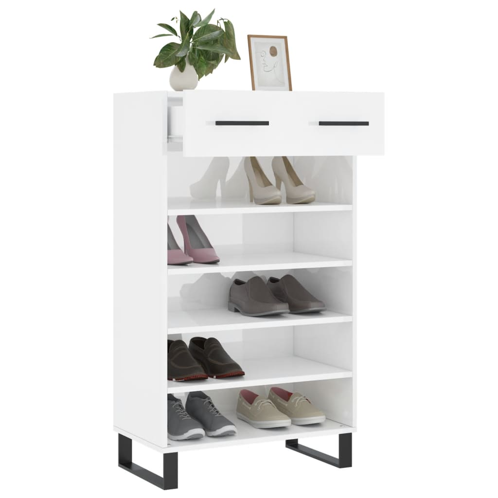 Schoenenkast 60x35x105 cm bewerkt hout hoogglans wit