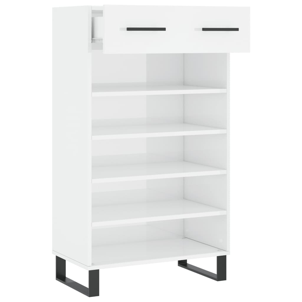 Schoenenkast 60x35x105 cm bewerkt hout hoogglans wit