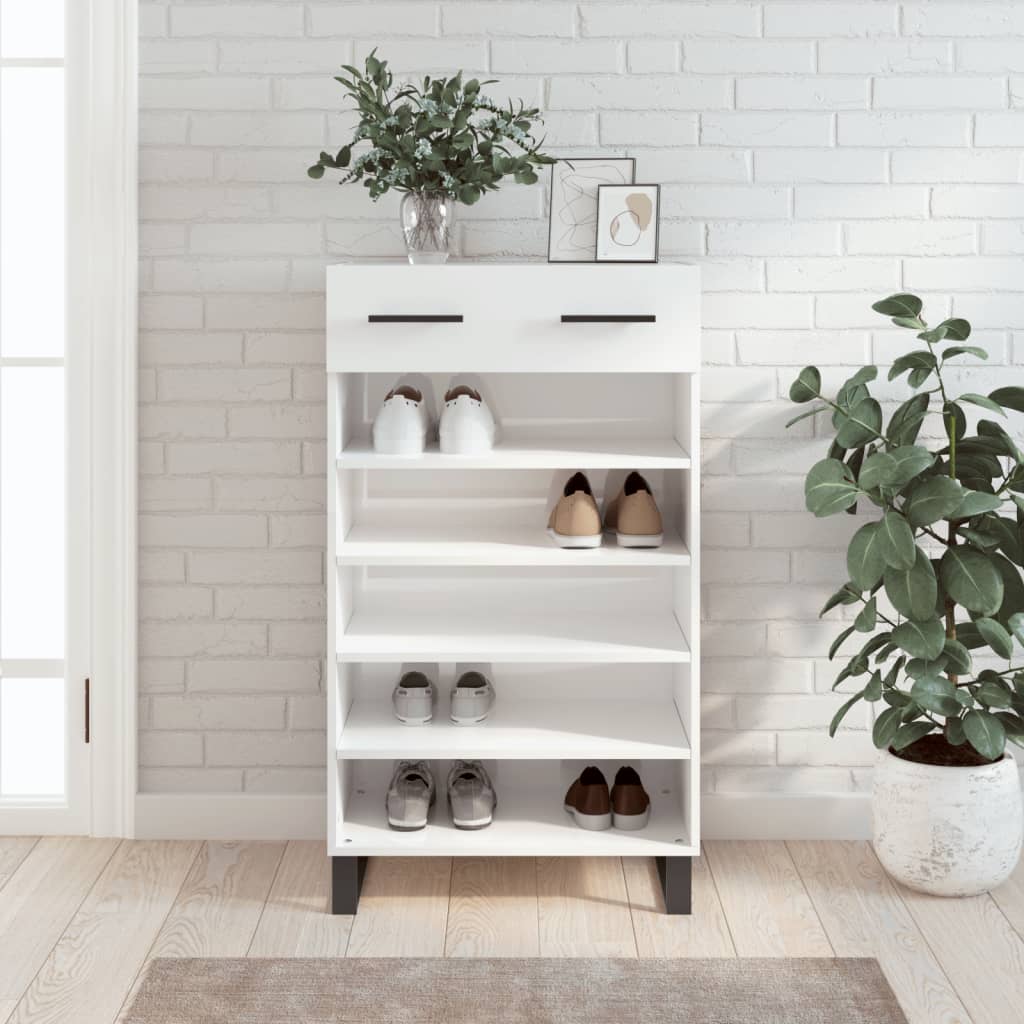Schoenenkast 60x35x105 cm bewerkt hout hoogglans wit