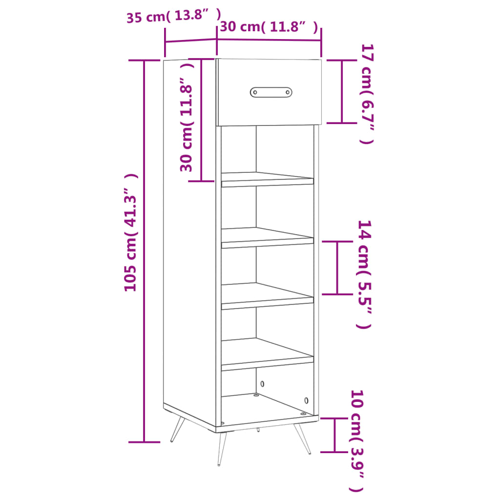 Schoenenkast 30x35x105 cm bewerkt hout sonoma eikenkleurig