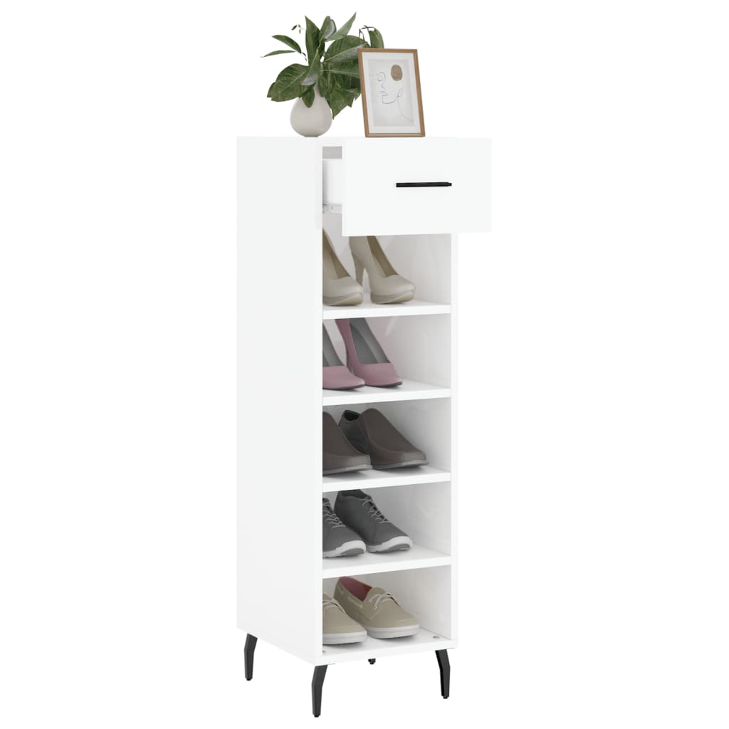 Schoenenkast 30x35x105 cm bewerkt hout hoogglans wit