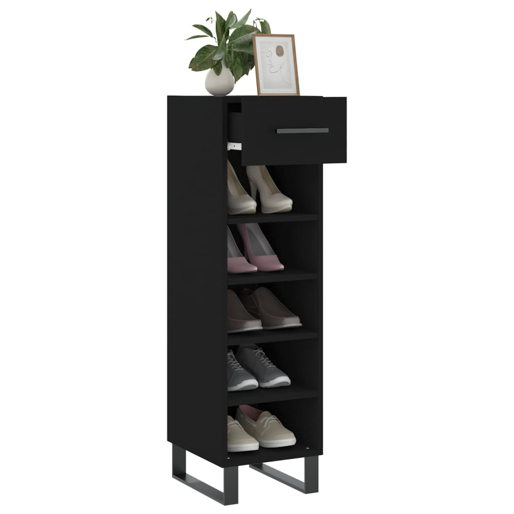 Schoenenkast 30x35x105 cm bewerkt hout zwart