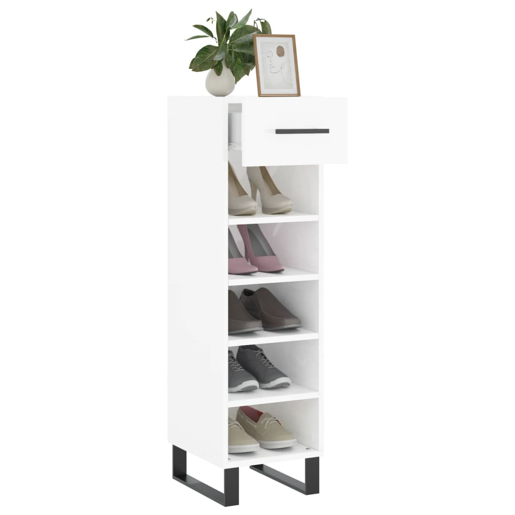Schoenenkast 30x35x105 cm bewerkt hout hoogglans wit