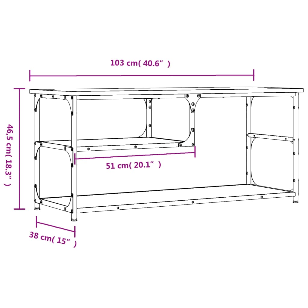 Tv-meubel 103x38x46,5 cm en bewerkt hout staal grijs sonoma