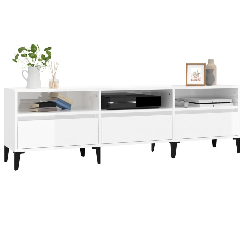 Tv-meubel 150x30x44,5 cm bewerkt hout hoogglans wit