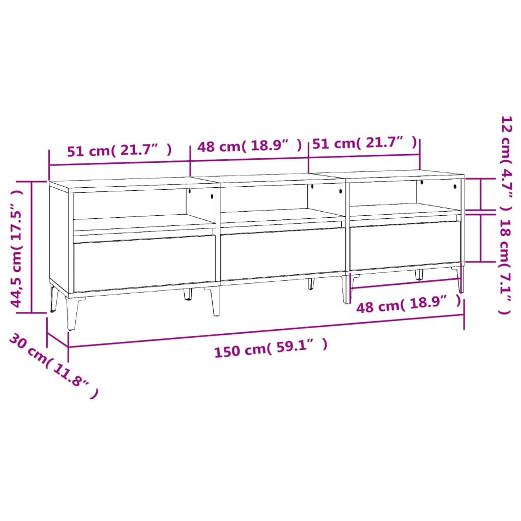 Tv-meubel 150x30x44,5 cm bewerkt hout hoogglans wit