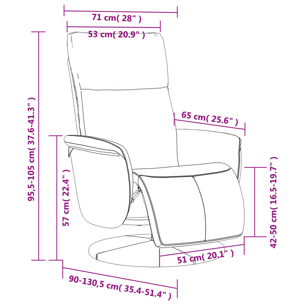 Fauteuil verstelbaar met voetensteun kunstleer wit